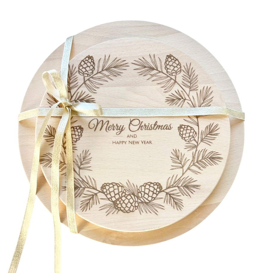 Zestaw bukowych desek kuchennych z motywem świątecznym