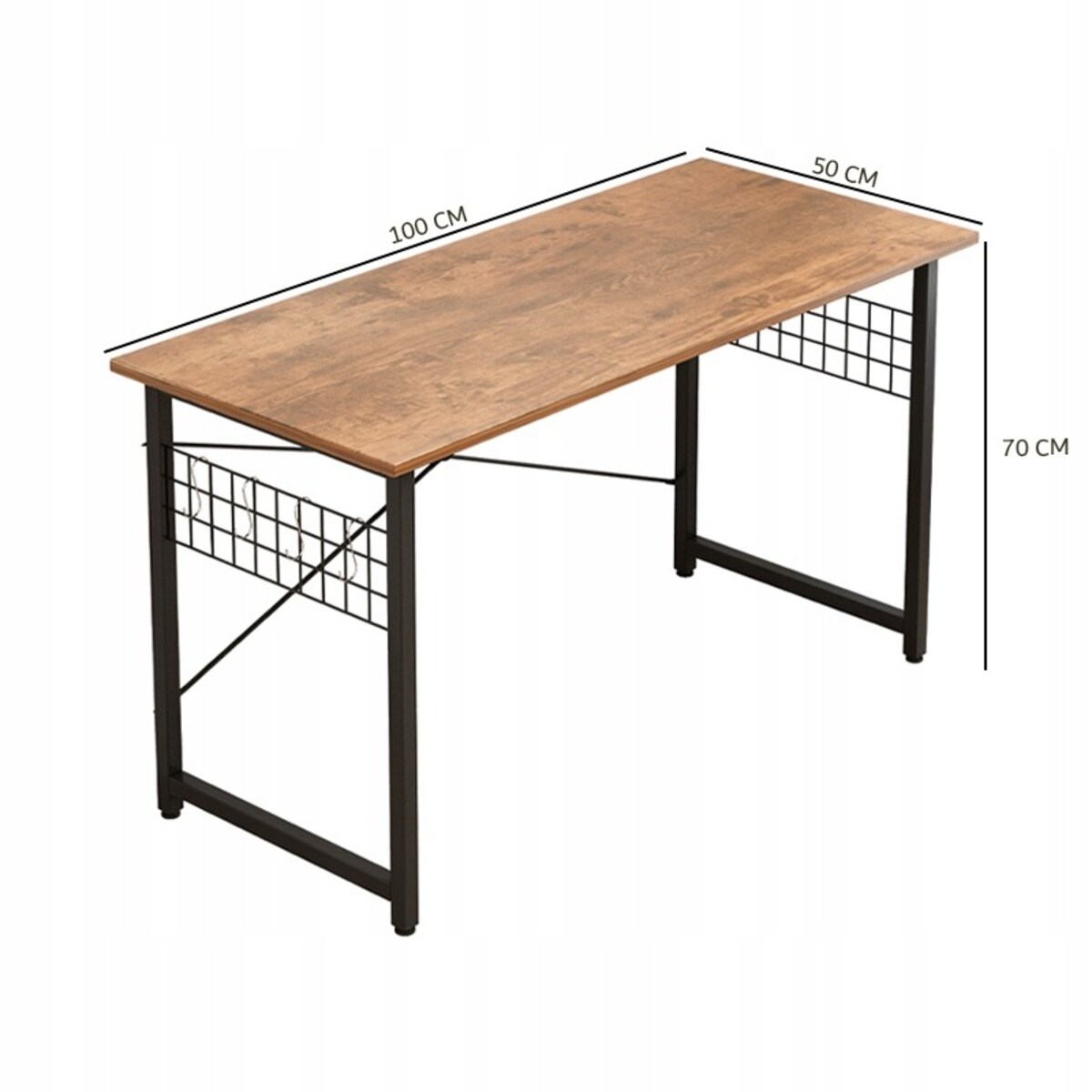 Biurko komputerowe loft industrialne szkolne rustykalny brąz z haczykami