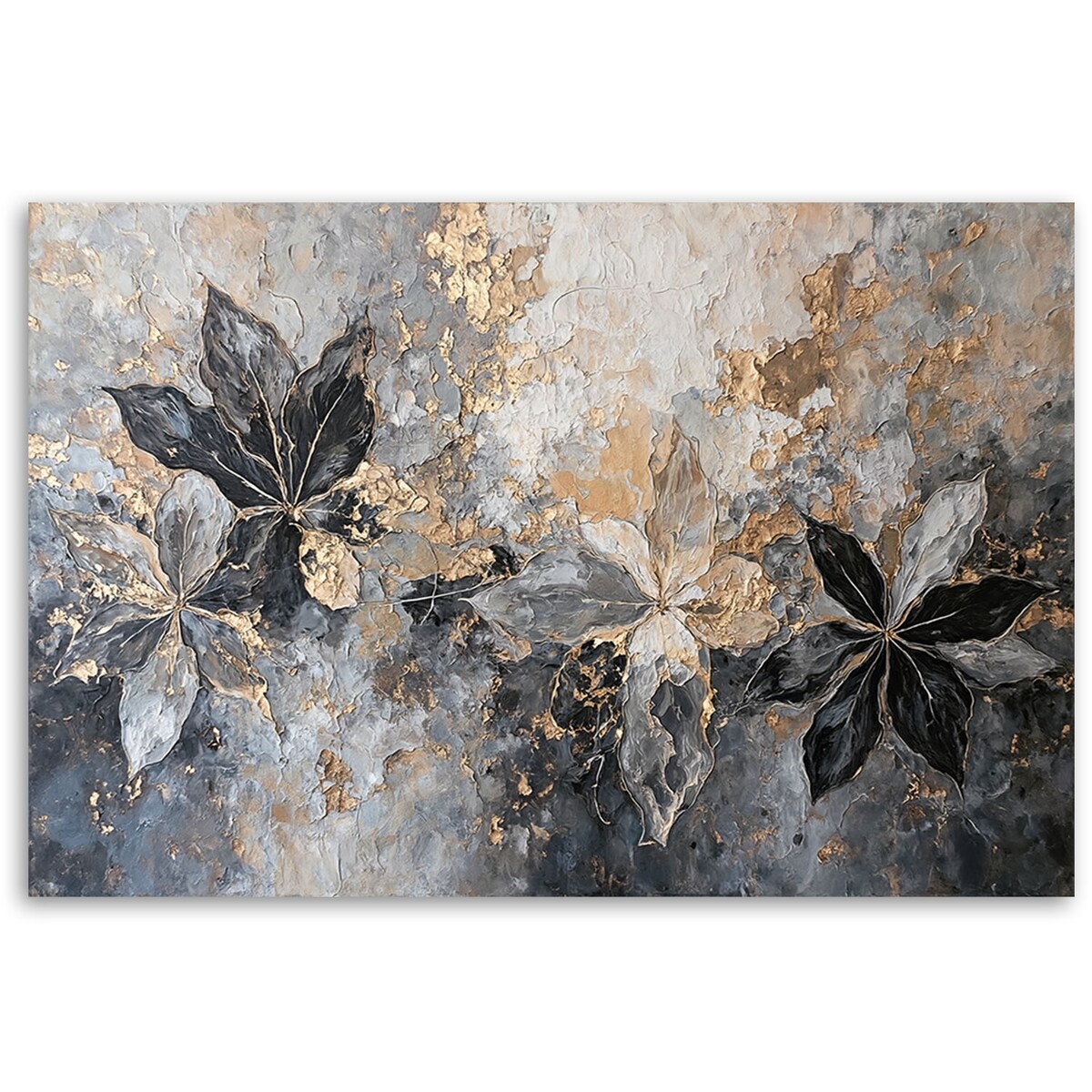 Nowoczesne obrazy na płótnie do salonu Liście Abstrakcja Tekstura Złoty 100x70