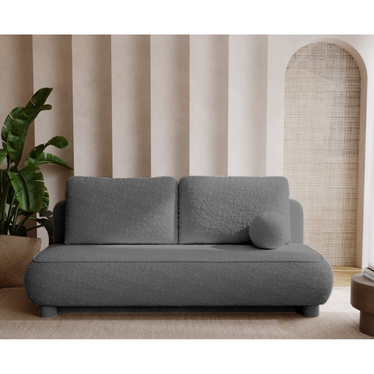 Kanapa Nowoczesna MAJA z funkcją spania w tkaninie boucle, ciemny popiel