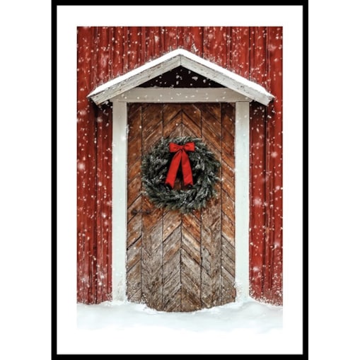 Poster Story, Plakat, Obraz - Zielony Wieniec na Tle Czerwonych Drzwi, wymiary 42 x 60 cm