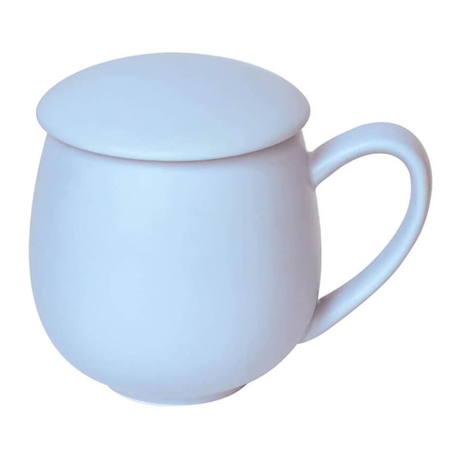 Kubek z zaparzaczem i pokrywką niebieski matowy - super zestaw do herbaty, naparu, perfekcyjny podarunek prezent dla mamy, taty, babci, dziadka