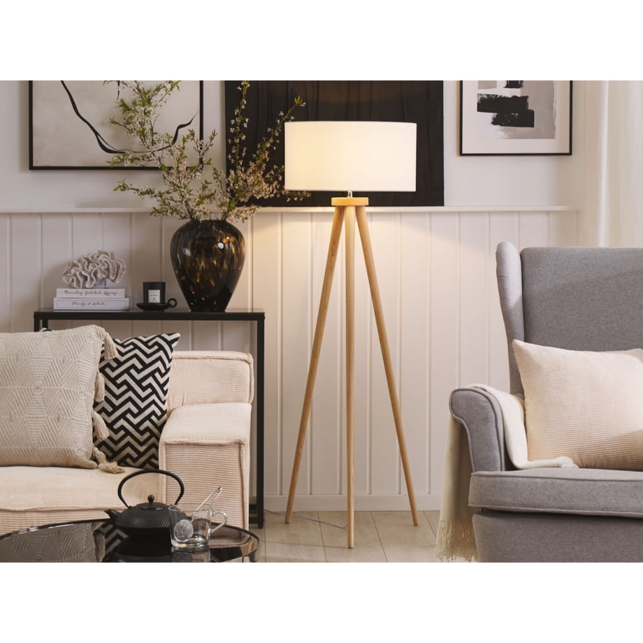 Lampa podłogowa drewniana biała NITRA