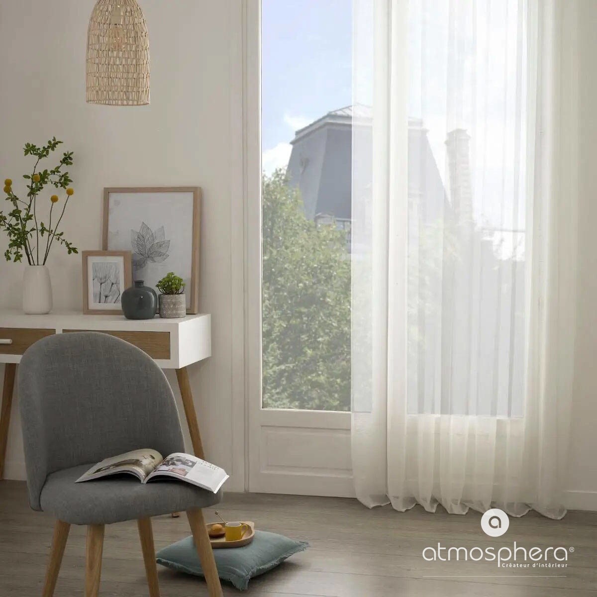 Zasłona na okno z metalowymi pierścieniami, łatwa w montażu firana o prostym designie