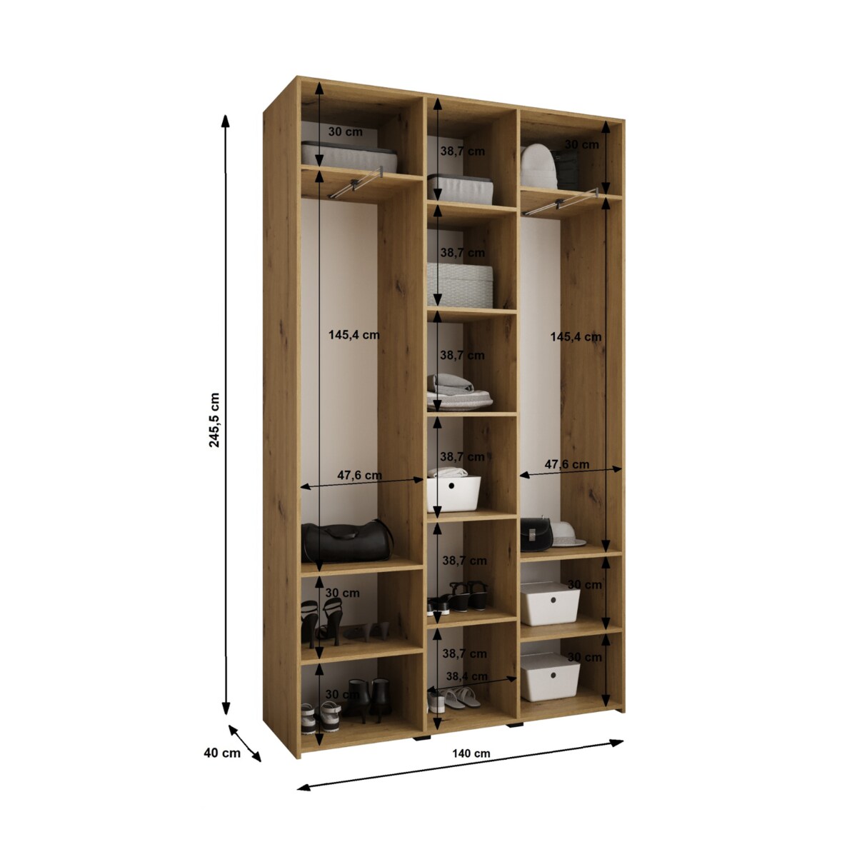 Szafa trzydrzwiowa Como 1 140 gł.40 biały+czarny