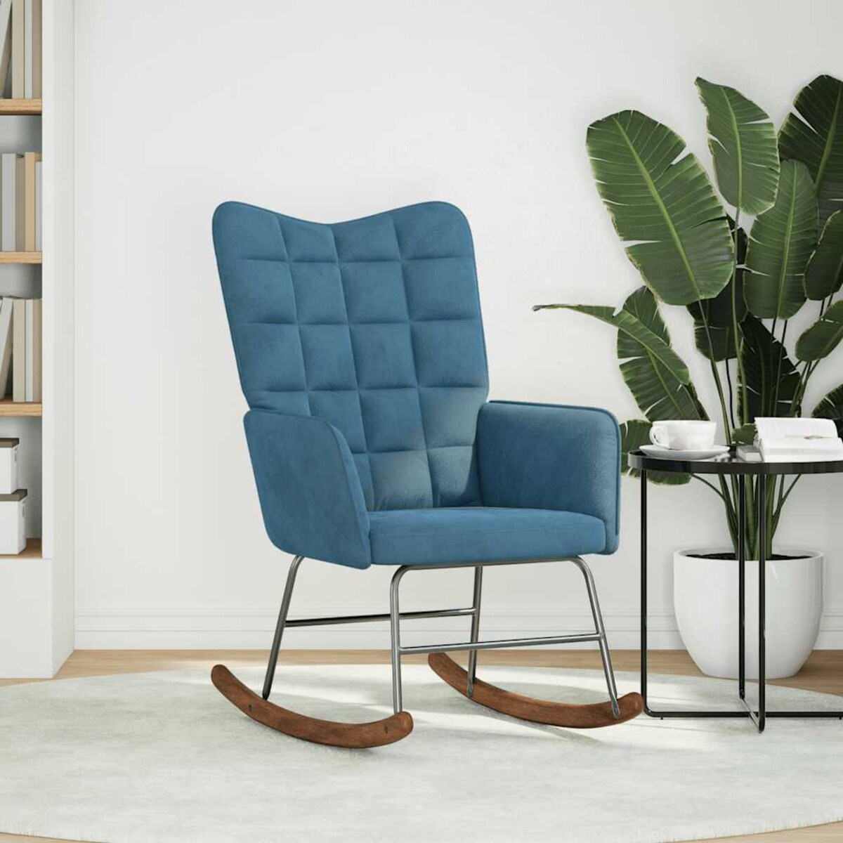 vidaXL Fotel bujany, niebieski, tapicerowany aksamitem