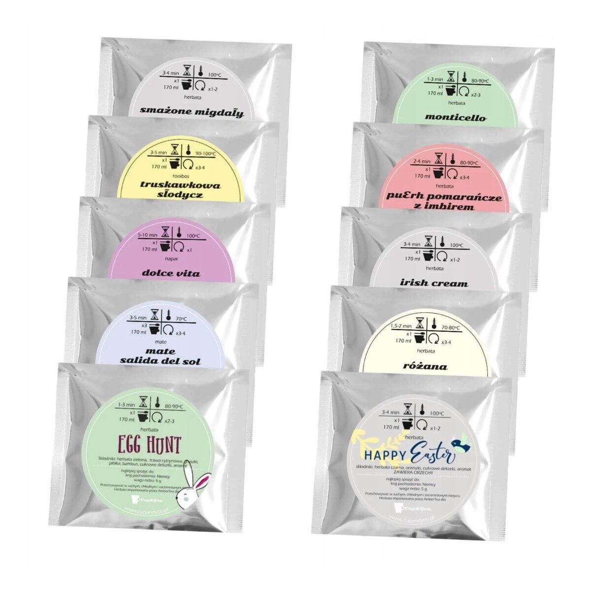 Zestaw herbat sypanych liściastych HAPPY EASTER 10 różnych smaków - prezent upominek paczka box na Wielkanoc Zajączka dla kobiety faceta