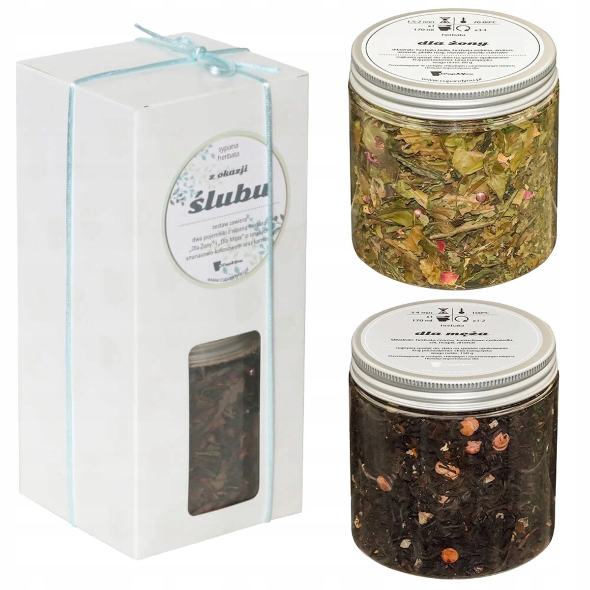 Zestaw prezentowy upominkowy box DLA ŻONY I MĘŻA herbata sypana czarna i biała - prezent upominek na wesele ślub dla młodej pary