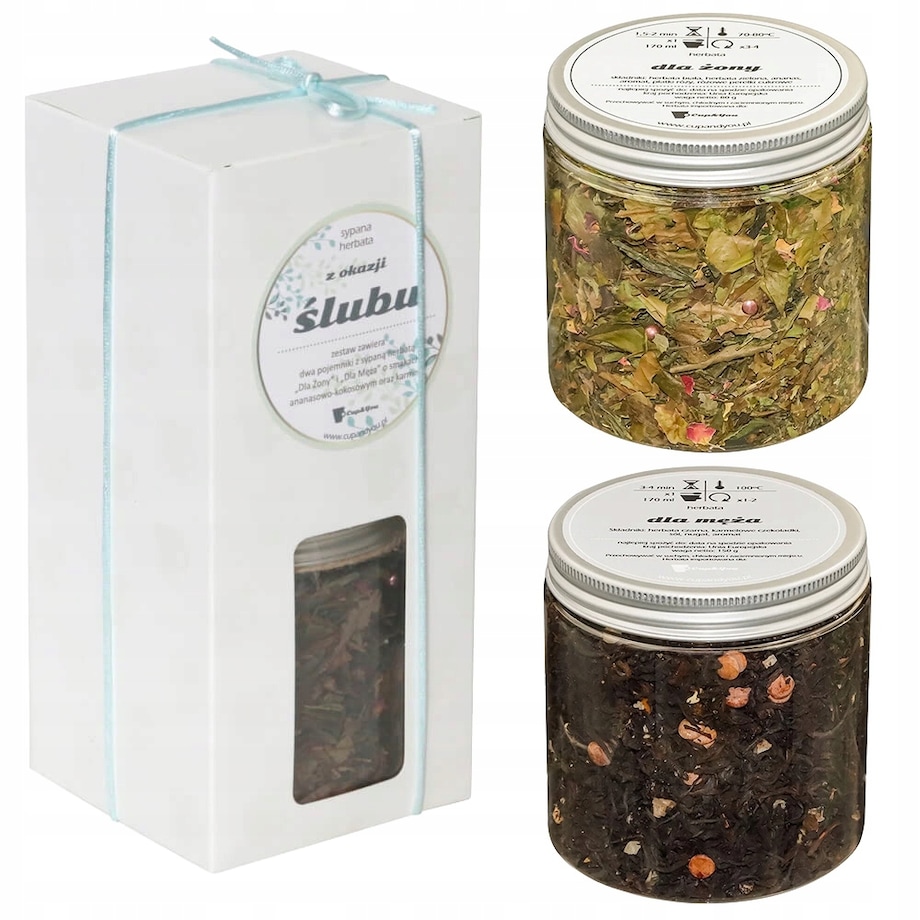 Zestaw prezentowy upominkowy box DLA ŻONY I MĘŻA herbata sypana czarna i biała - prezent upominek na wesele ślub dla młodej pary
