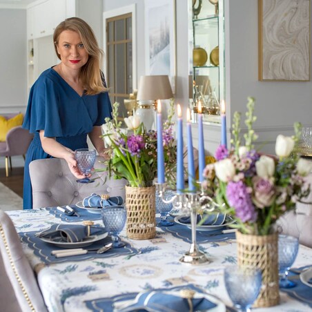 Dwustronne podkładki z motywem lawendowym i klasyczną beżowo-białą kratą Lavender & Beige Gingham – komplet 4 szt.