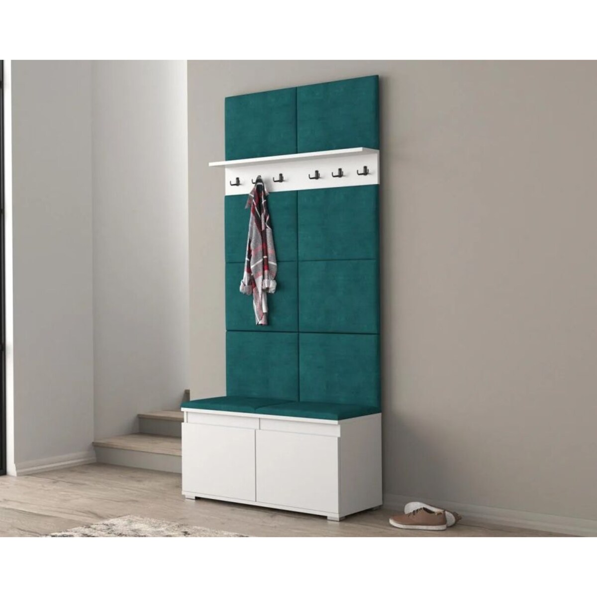 Szafka na buty z siedziskiem i wieszakiem SINGAPUR 100 biała/zielona