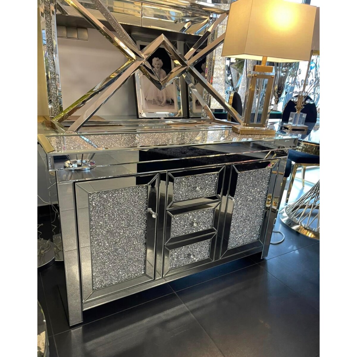 Lustrzana komoda z kryształkami Milion Diamonds Premium Glamour XL 130x35x80