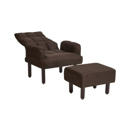 Fotel rozkładany z podnóżkiem lniany brązowy OLAND