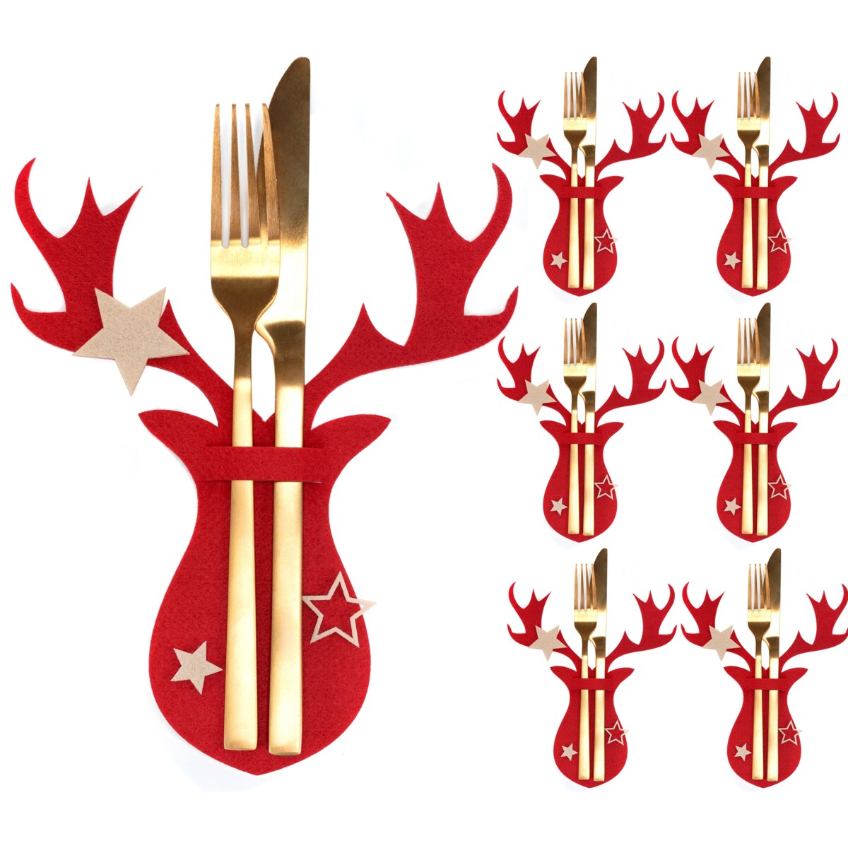Pokrowiec na sztućce Świateczny 6 szt Renifer Czerwony