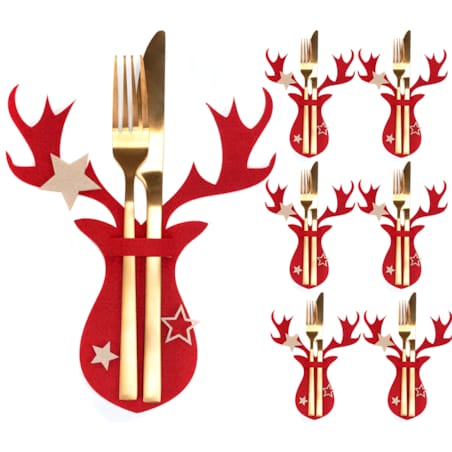 Pokrowiec na sztućce Świateczny 6 szt Renifer Czerwony