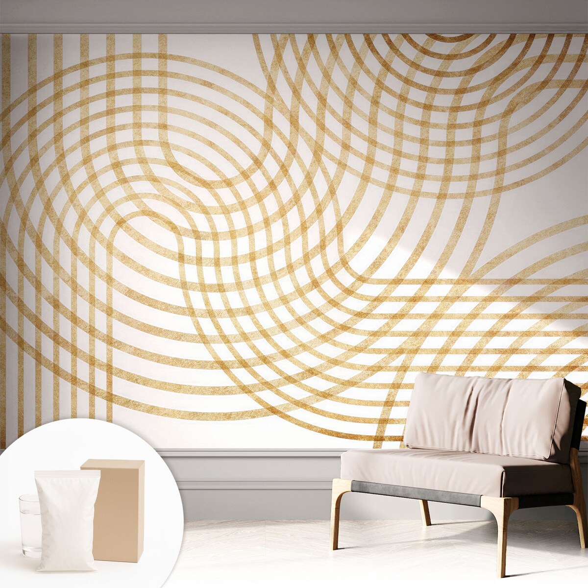 Fototapeta flizelinowa 312x219 cm - Geometryczne sploty, tapeta ścienna biała