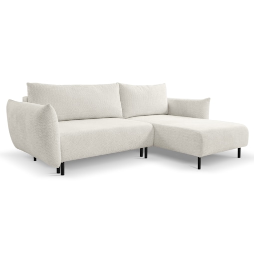 Narożnik DELI z funkcją spania na nóżkach, prawostronny, kremowy