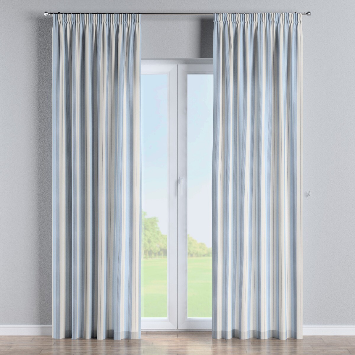 Zasłona na taśmie marszczącej 1 szt. 130x260 niebieskie pasy