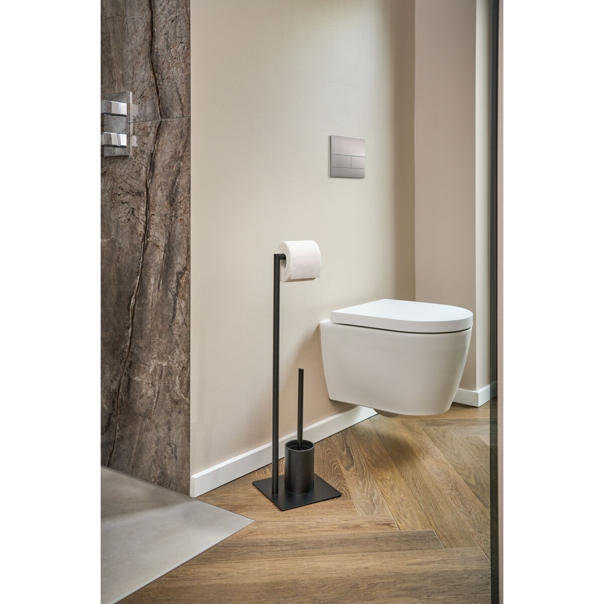 Stojak na szczotkę WC z uchwytem na papier, 20 x 20 x 70 cm