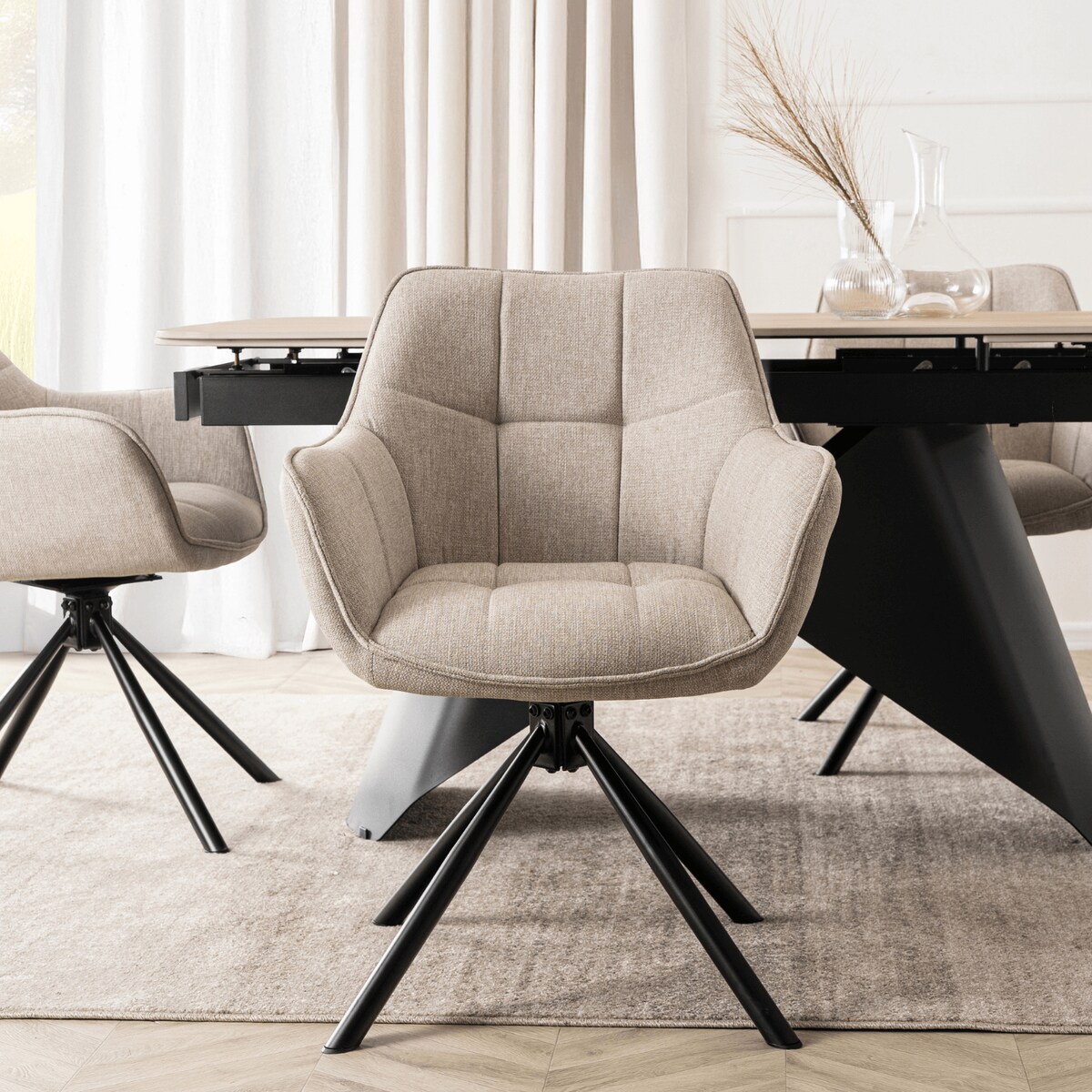 Krzesło Tapicerowane Obrotowe Kubełkowe Do Jadalni Salonu Beżowe PEONY 2