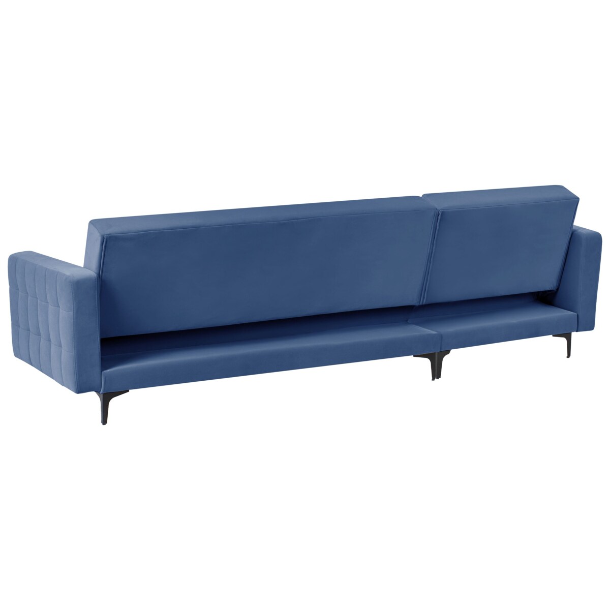 Sofa rozkładana prawostronna welurowa z otomaną niebieska ABERDEEN