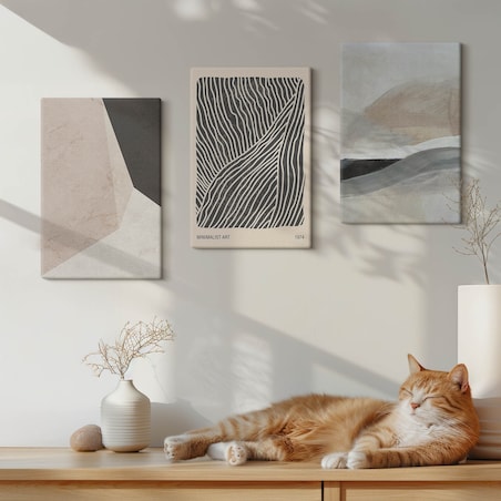 Zestaw 3 małych obrazów na płótnie - Abstrakcyjne wzory beż szarość - beżowy