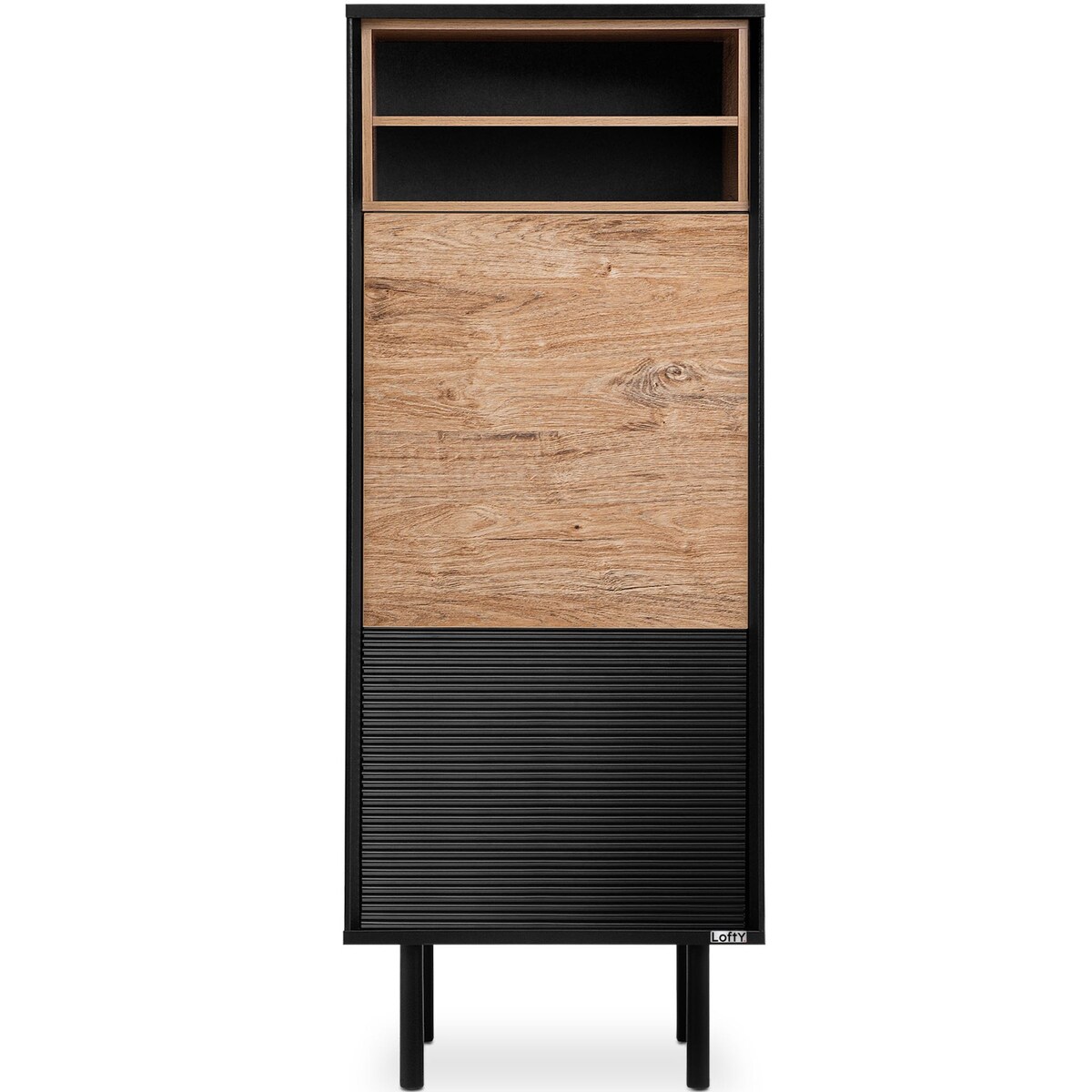 KONSIMO LOFTY Regał z czarnym ryflowaniem