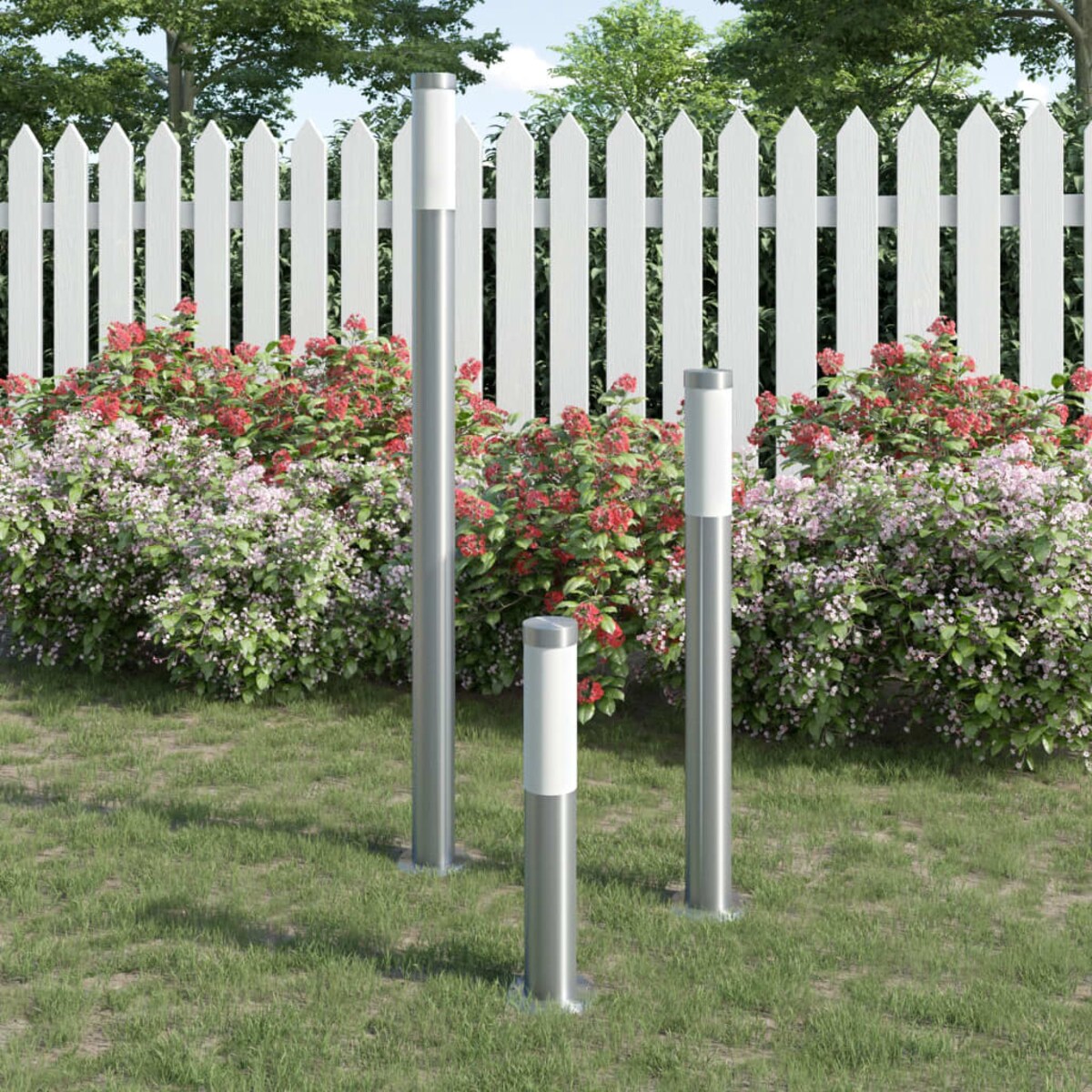 vidaXL Zestaw lamp ogrodowych, 3-cz., wodoszczelny, stal nierdzewna