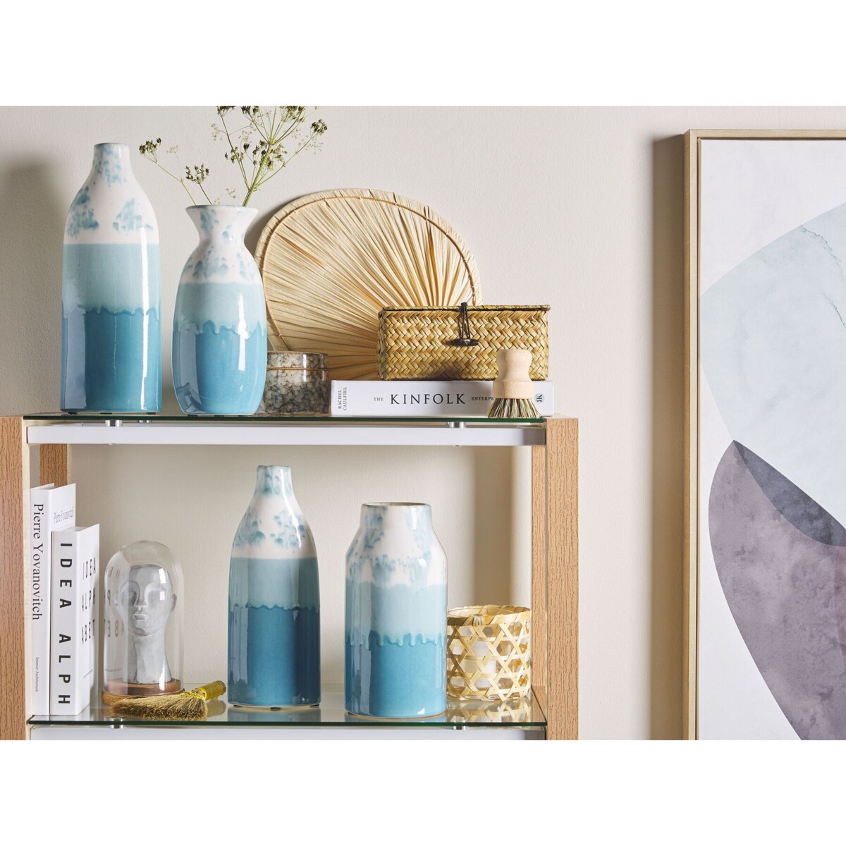 Wazon na kwiaty ceramiczny 30 cm biało-niebieski CALLIPOLIS