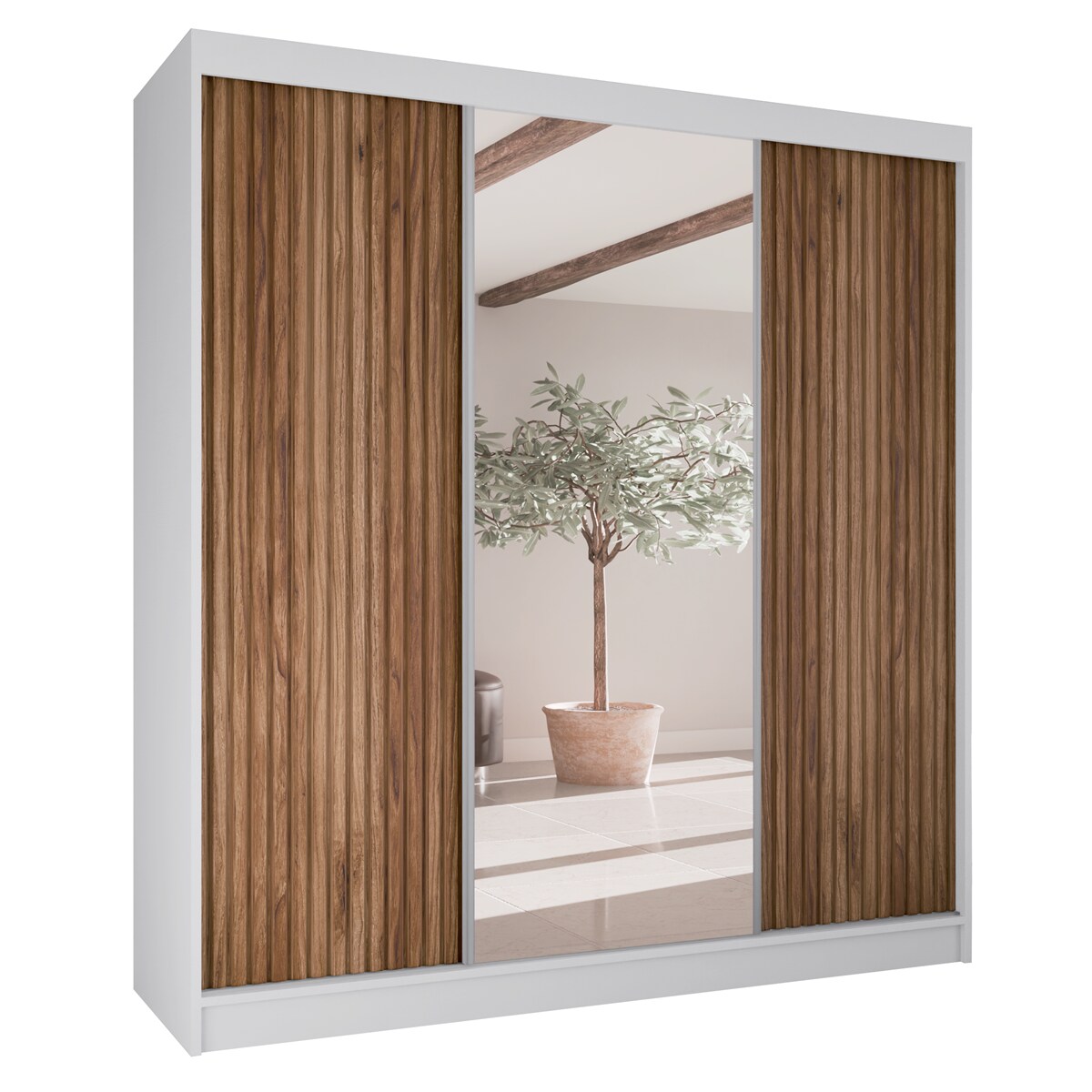 Szafa przesuwna V200 z lustrem i szufladami- biała+ ryfle catania