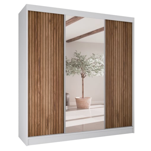 Szafa przesuwna V200 z lustrem i szufladami- biała+ ryfle catania