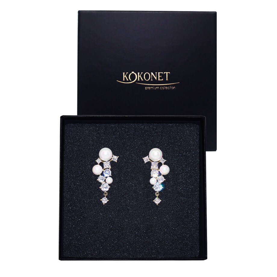 Kolczyki ślubne z perłami pozłacane na sztyft błyszczące widoczne efektowne ZŁOTE