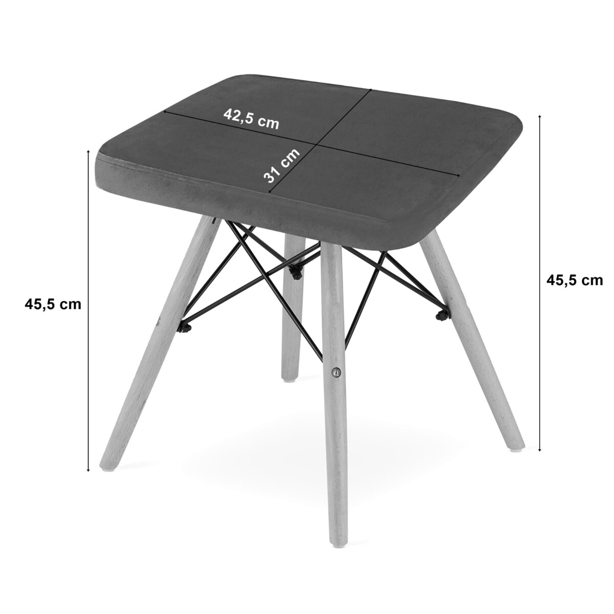 Taboret Werk - Szary Aksamit / Nogi Naturalne X 3