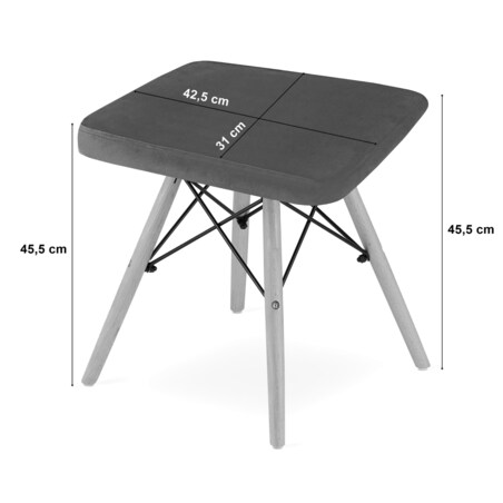 Taboret Werk - Szary Aksamit / Nogi Naturalne X 3