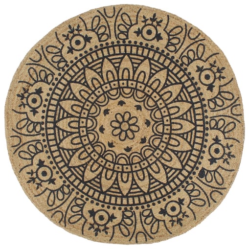 vidaXL Ręcznie wykonany dywanik, juta, ciemnoniebieski nadruk, 120 cm