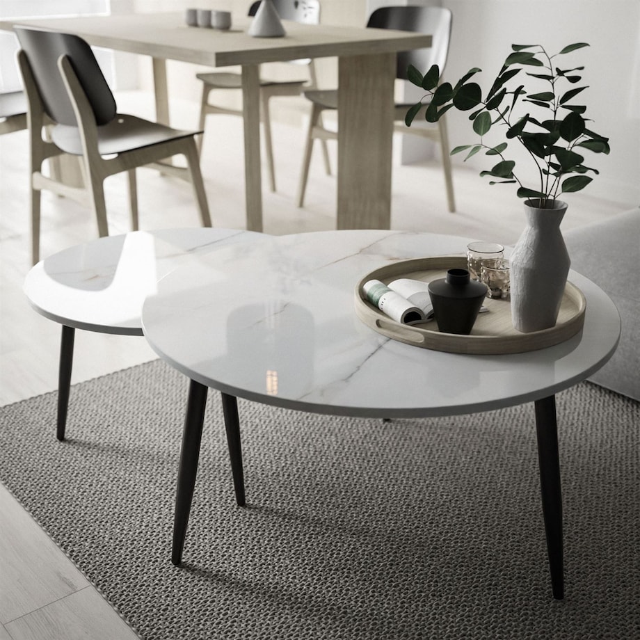 Stolik kawowy 2w1 CORTE czarny biały marmur połysk