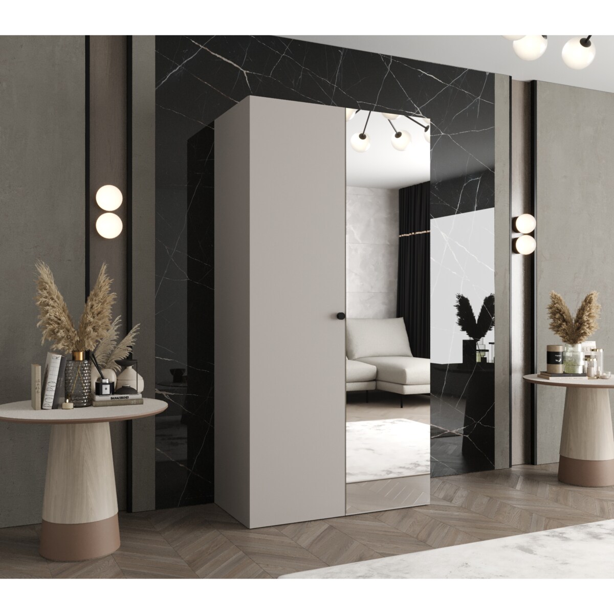 Szafa uchylna otwierana BARI 2 100 wys. 202 cm Kaszmir + u. Czarny