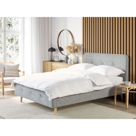 Łóżko tapicerowane 160 x 200 cm jasnoszare RENNES