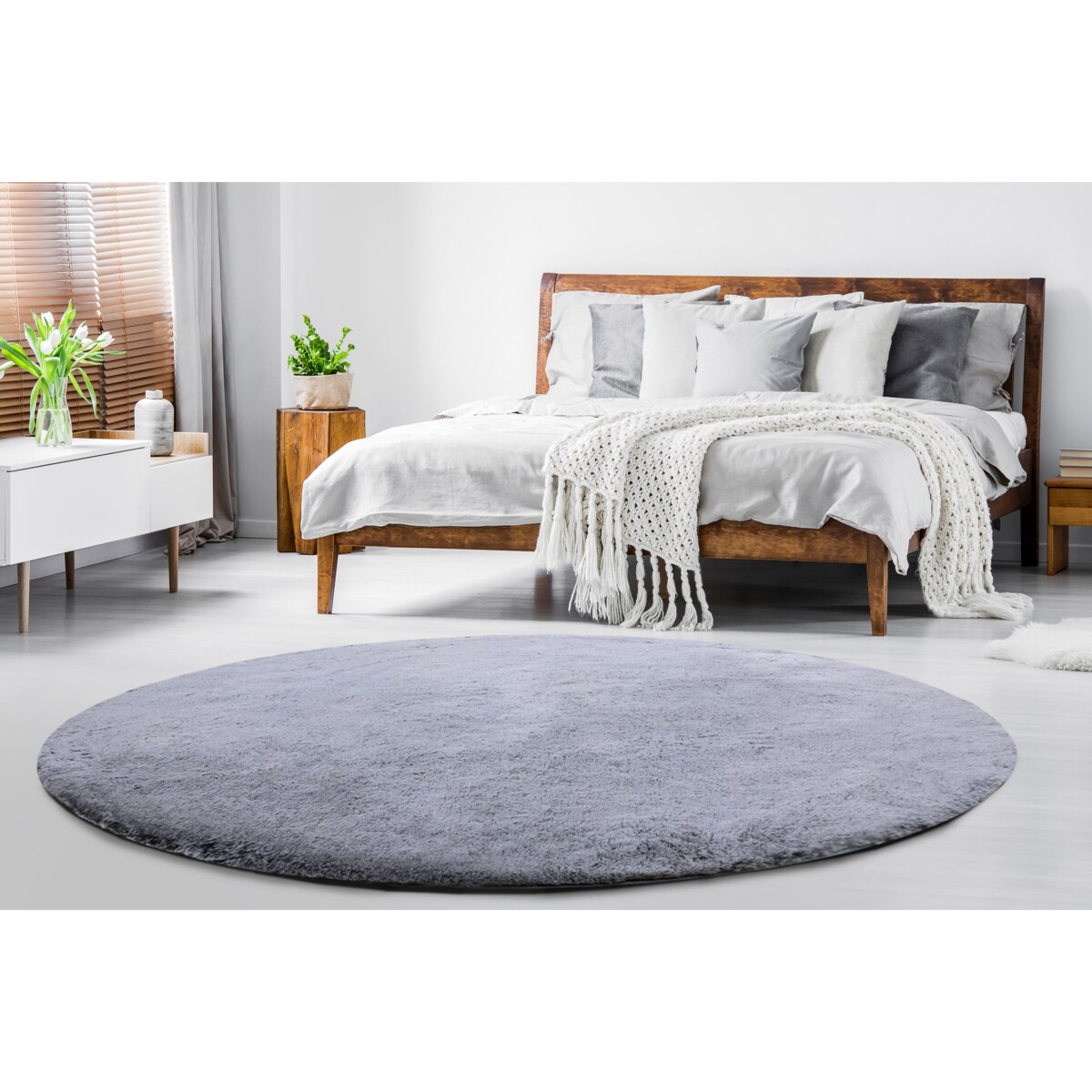 Dywan LAPIN Shaggy koło czarny / kość koło 80 cm