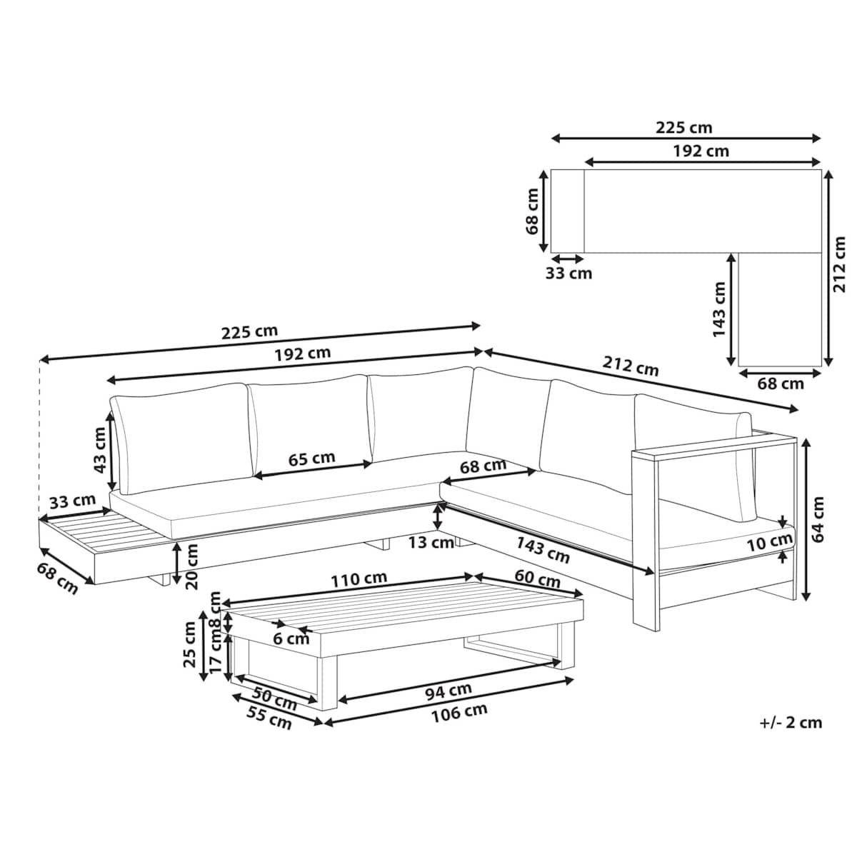 Narożnik ogrodowy ze stolikiem dla 5 osób MARETTIMO Lewostronny Certyfikowane drewno akacjowe Brązowy