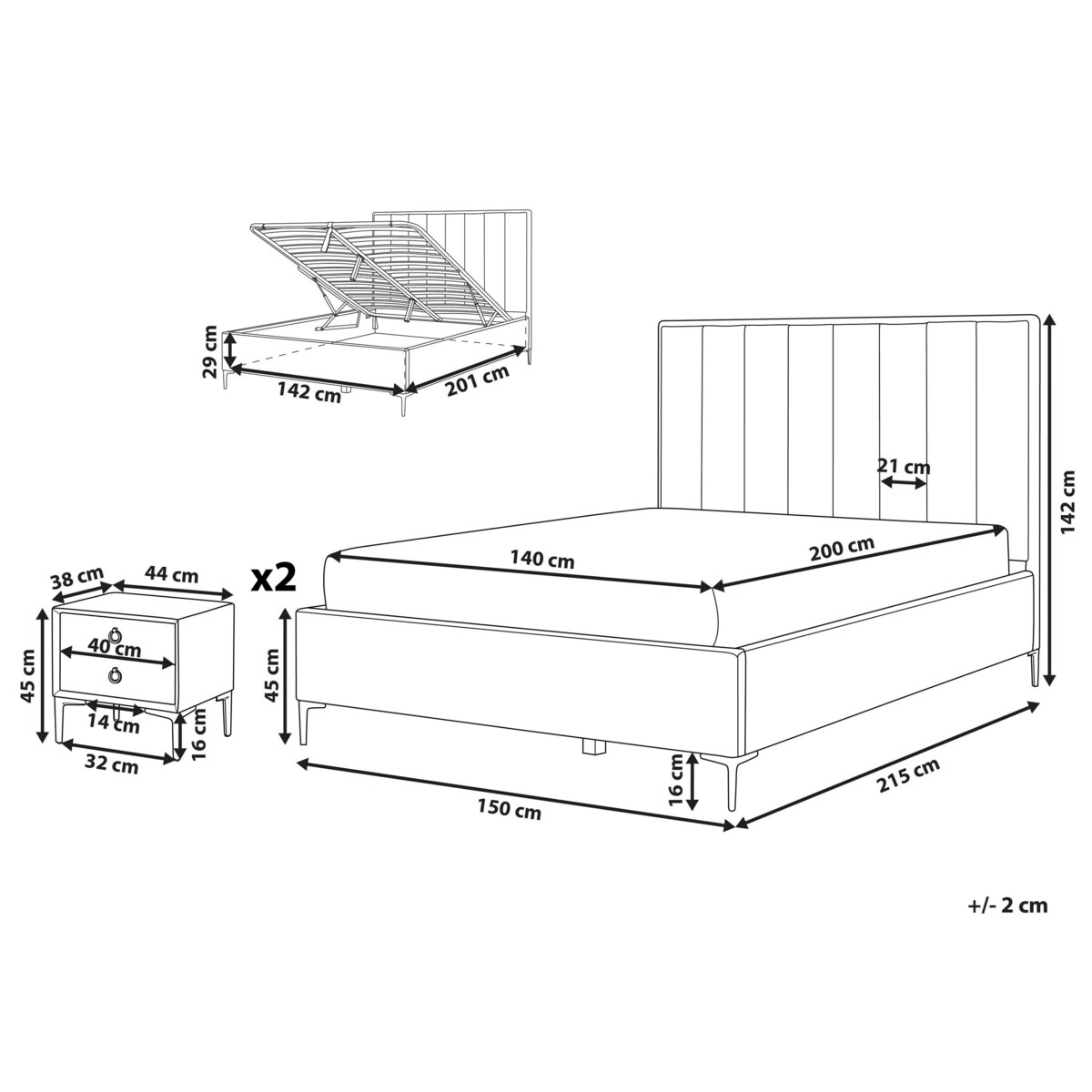 Zestaw mebli do sypialni welurowy 140 x 200 cm zielony SEZANNE