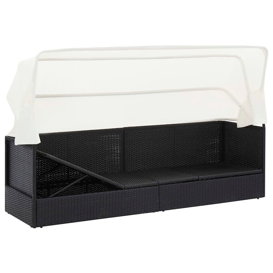 vidaXL Sofa ogrodowa z zadaszeniem, czarna, polirattanowa