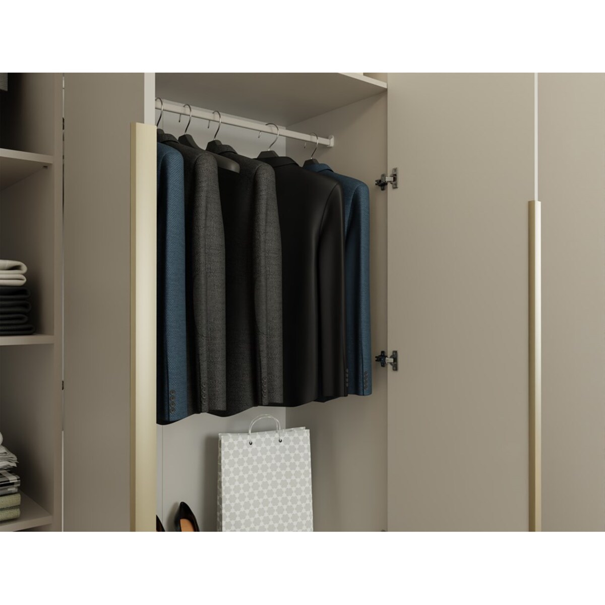 SZAFA SENSO 4D 200 CM 4 DRZWI ZŁOTE UCHWYTY DO SALONU SYPIALNI KASZMIR BEŻ