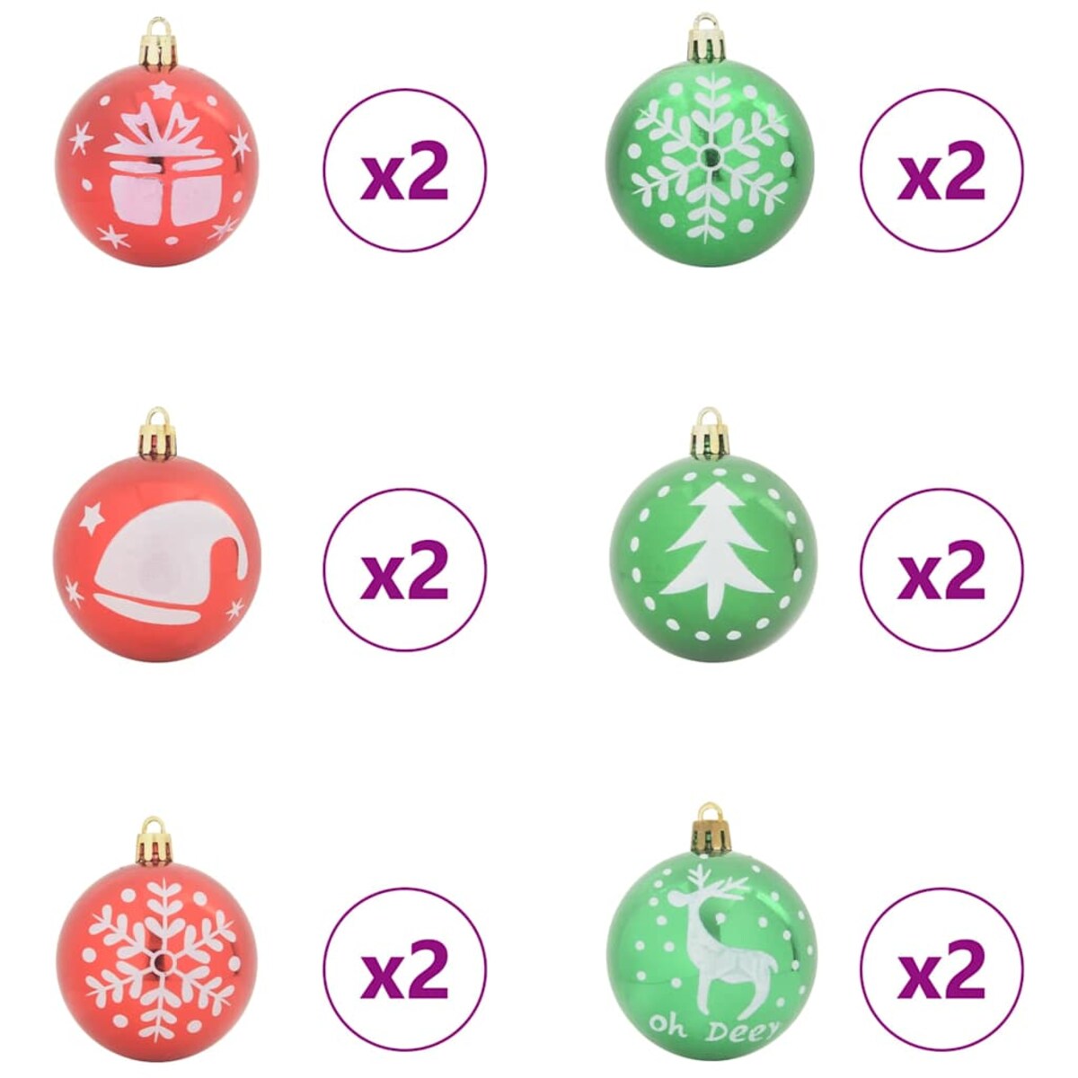 vidaXL Zestaw Bombek Choinkowych 40 pcs Czerwony i zielony