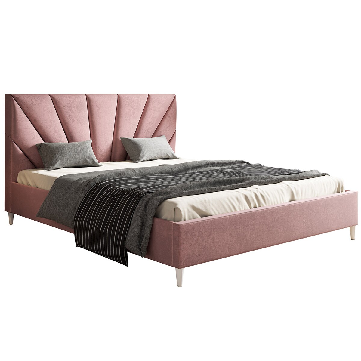 Łóżko jednoosobowe 120x200 LUXO 3 tapicerowane, na wysokich nogach- różowe