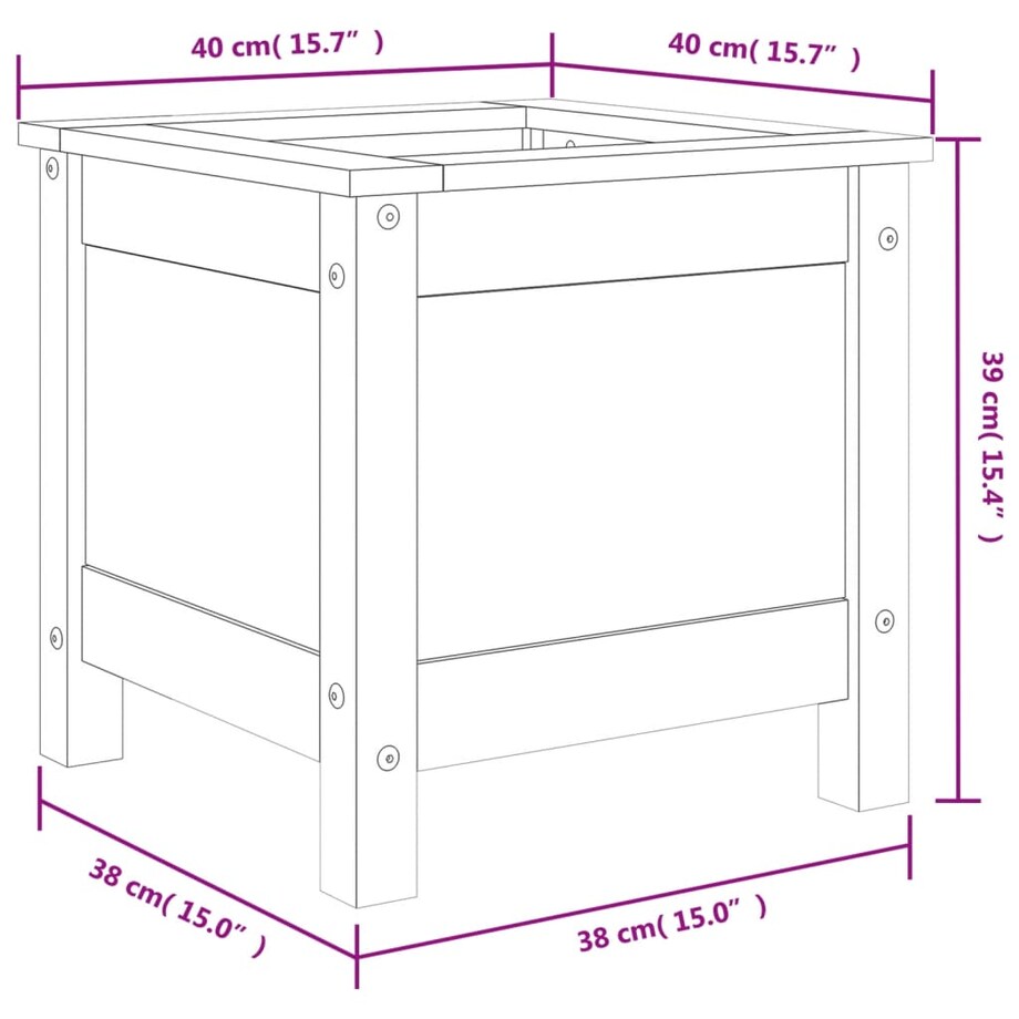 vidaXL Donica ogrodowa, biała, 40x40x39 cm, lite drewno sosnowe