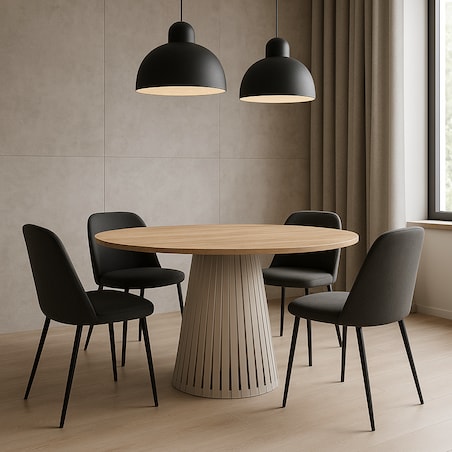 Stół VIV z lamelami do salonu, blat 110cm dąb sonoma -podstawa kaszmirowa