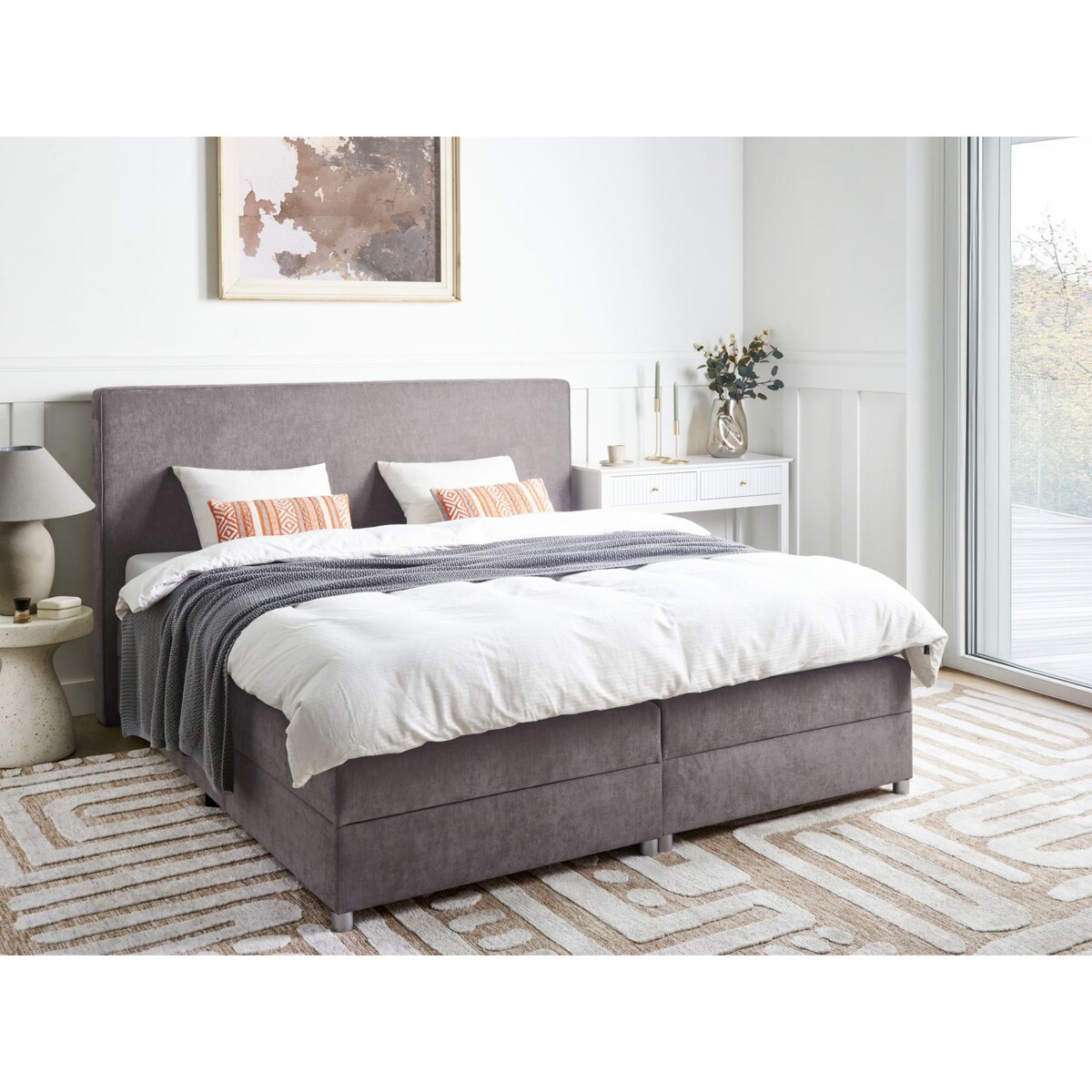 Łóżko kontynentalne z pojemnikami 180 x 200 cm beżowoszare MINISTER