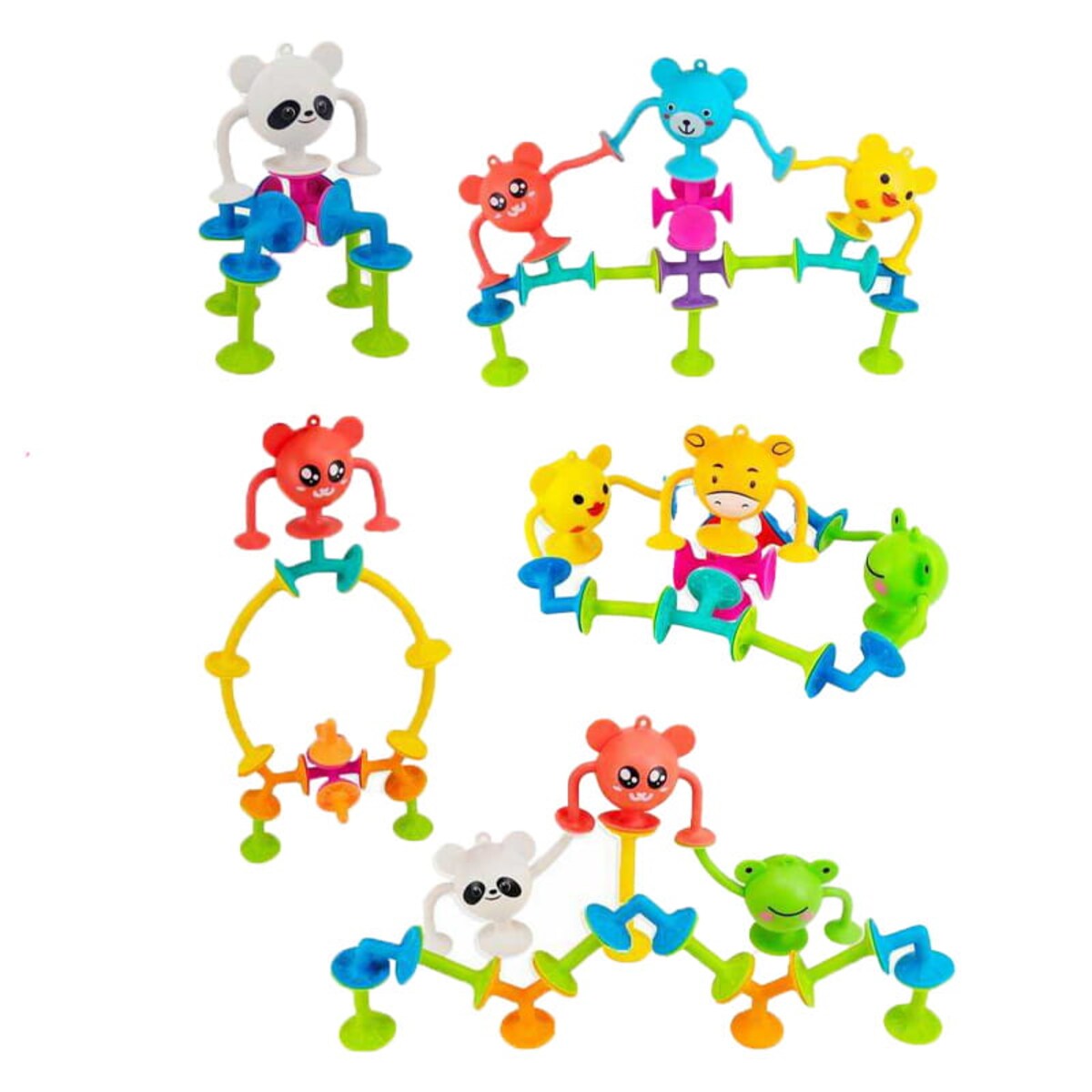 Wesołe zwierzątka 40 el - silikonowe klocki konstrukcyjne przyssawki