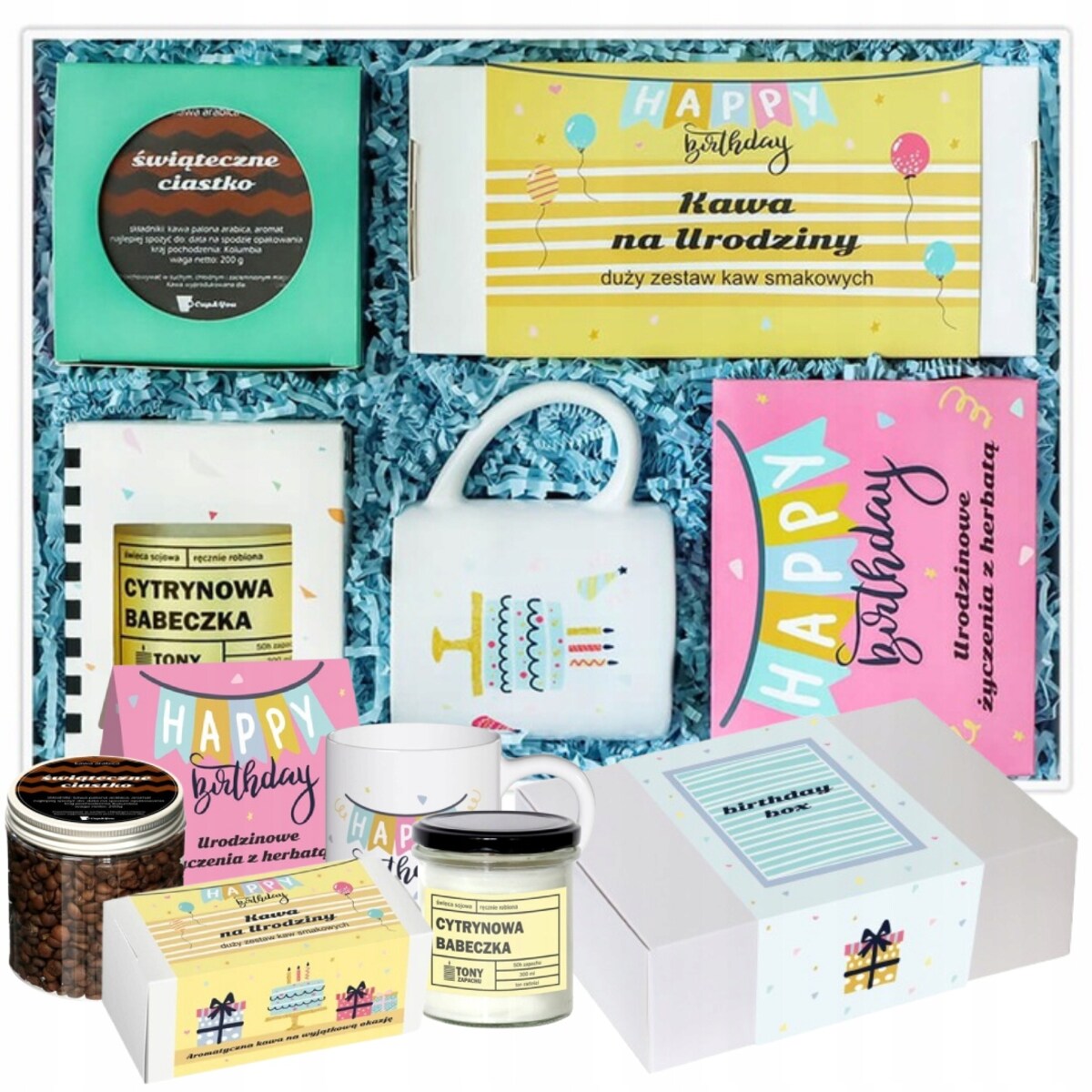 BIG BOX SŁODKA NIESPODZIANKA - prezent dla solenizanta z kawą i herbatą